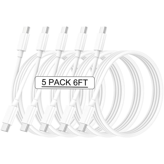 Perfect Length 6ft 5-Pack USB C to USB C Charging Cable, 60W Charger Cord for iPad/Samsung/iPhone 15