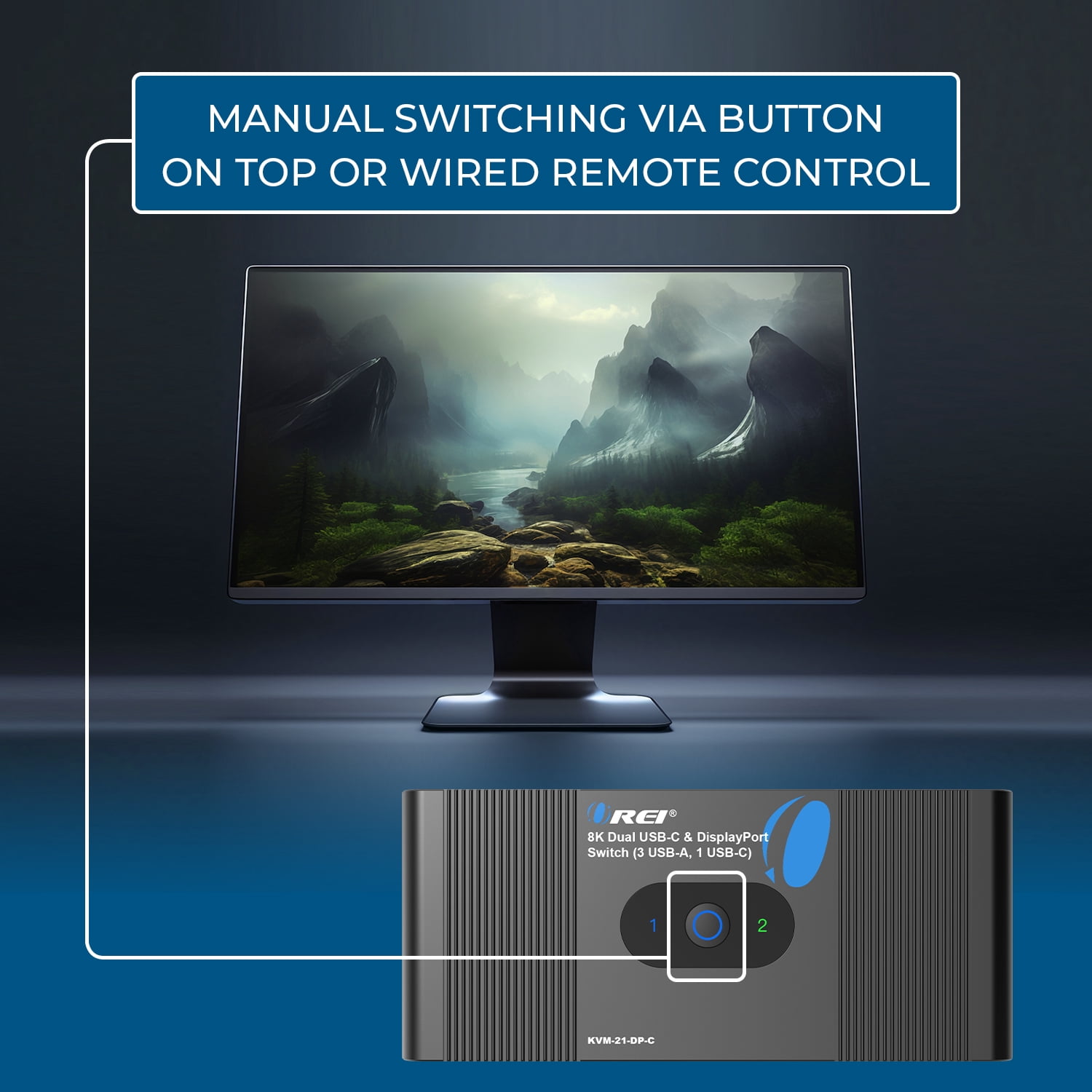 8K USB-C and DisplayPort KVM Switch with 3 USB-A and 1 USB-C Ports (KVM-21-DP-C)