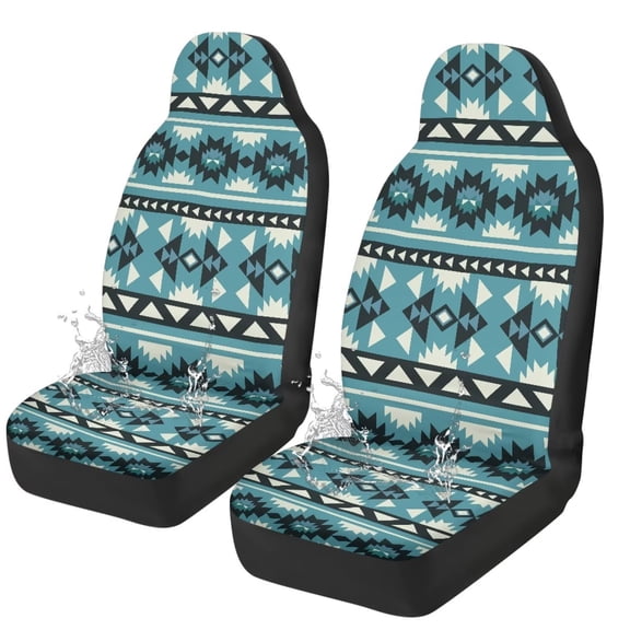 Yuyamidu Blue Aztec Ethnic Car Seat Covers Gemoetric Automobile Bucket Front Seats Covers, 2 pcs Set Universal Fit Cars, Sedan, SUV