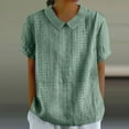 thumbnail image 2 of Timegard Womens Tops Eyelet Lapel Neck Back Button Short Sleeve Comfy Blouse Dressy Casual Tee Tops, 2 of 6