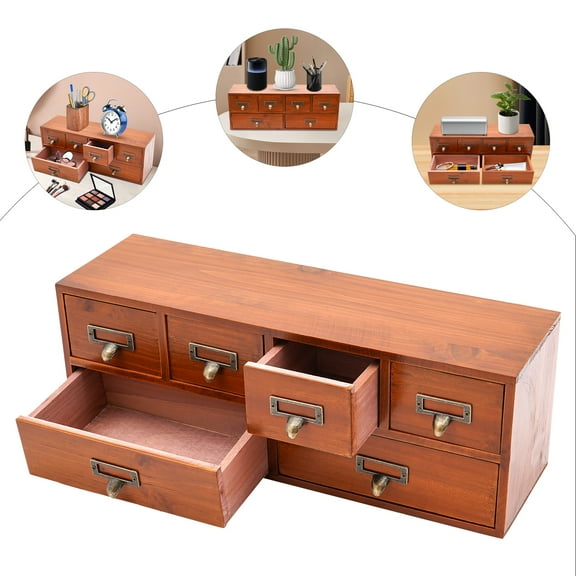 6-Drawer Retro Storage Cabinet with Brown Finish, Ideal for Organizing Office Supplies, Home Storage, or Classroom Materials