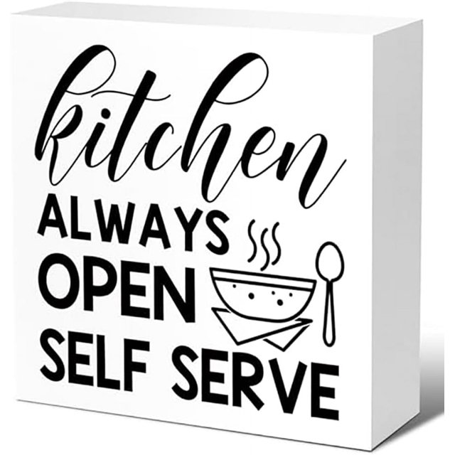 Rustic Kitchen Always Open Self Serve Kitchen Sign Decor Funny Kitchen Wood Block Signs Farmhouse Kitchen Wooden Box Sin Decor For Home Kitchen Shelf Counter Desk Table Decor Gift For Women 5x5 Inch
