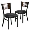 Flash Furniture 2 Pack HERCULES Series Black Slat Back Metal Restaurant Chair - Walnut Wood Back, Black Vinyl Seat