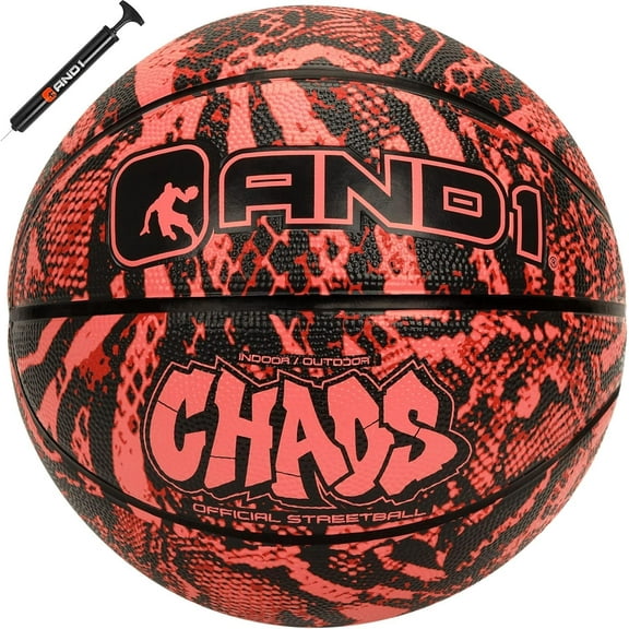 AND1 Chaos Basketball: Size 7 (29.5") Rubber, Deep Channel, Made for Indoor Outdoor Basketball Games, Pump Included