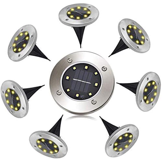 Paquete de 8 luces solares impermeables de suelo con luz blanca cálida-- Sincero Electrónica