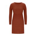 thumbnail image 3 of Wdfiry Women's Fall Dress Solid Color Round Neck Long Sleeve Dress Casual Ribbed Tunic Mini Dresses, 3 of 5