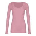 thumbnail image 4 of Qwertyu Women's Long Sleeve Shirts Stretch Square Neck Ribbed Slim Fitted Casual Basic Tops Tee Pink 3XL, 4 of 7