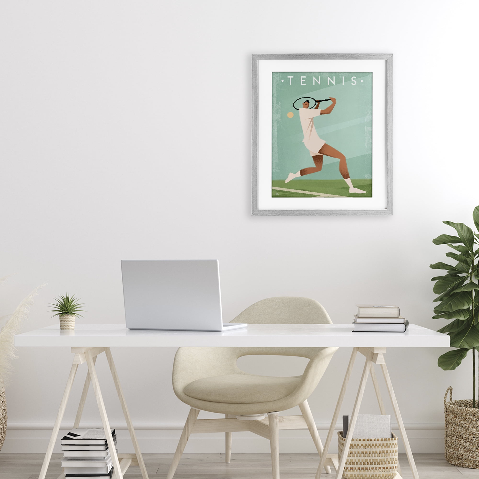 Stupell Industries Vintage Tennis Swing Gray Framed Print Under Glass, design by Martin Wickstrom