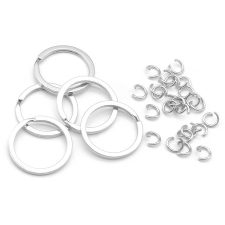 100Pcs Key Chain Key Ring Round Flat Line Pet Collar Keychain Holder for Jewelry ID Tag Making Wholesale DIY Day Gift Accessorie (Silver Diameter 30mm-100pcs)