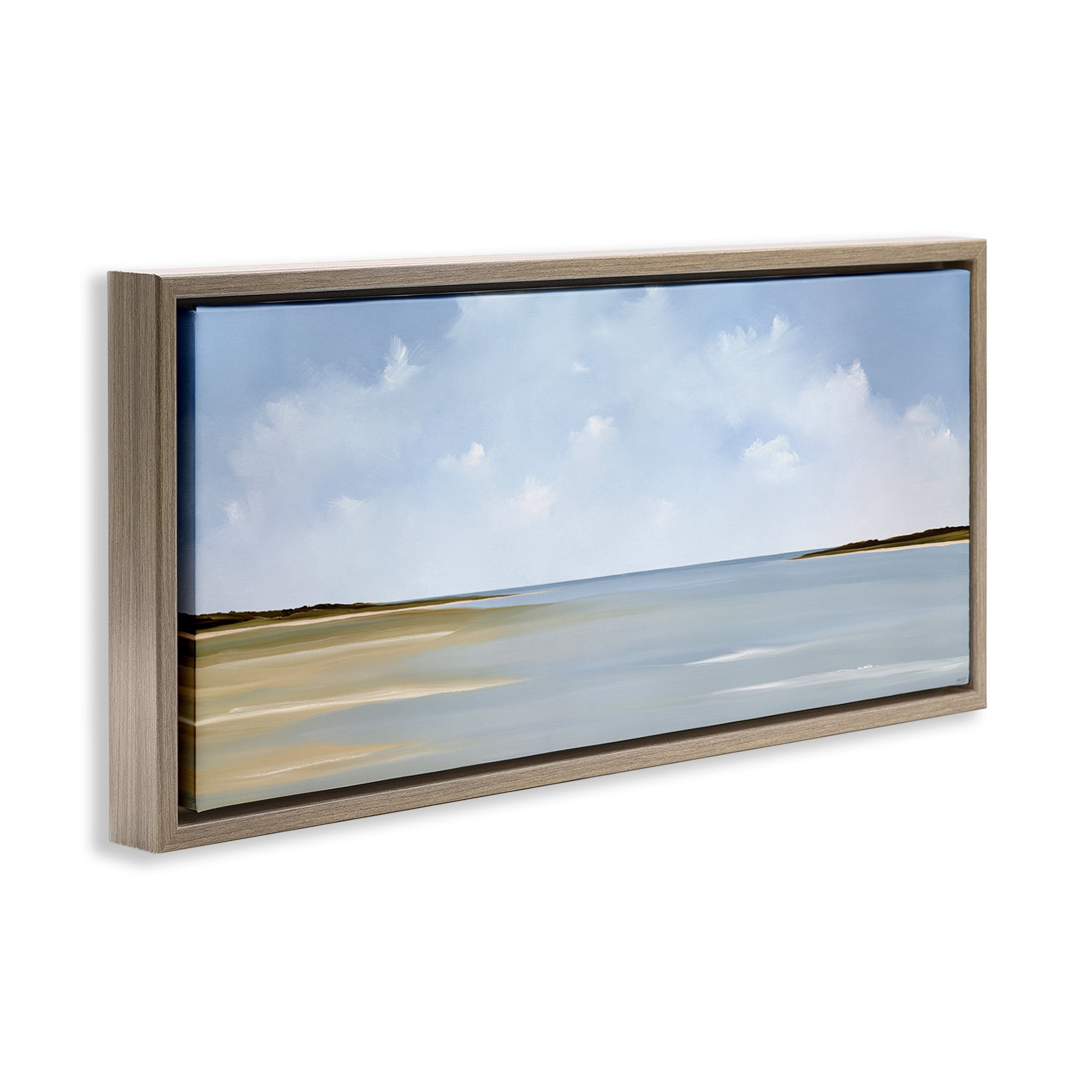 Stupell Industries Beach Clouds Landscape Landscape Painting Brown Floater Framed Canvas Art Print Wall Art, 25 x 11