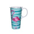 thumbnail image 1 of Taza de cerámica con forma de flamenco, 350 ml, con tapa, rayas de color verde azulado, 1 of 2