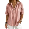 thumbnail image 6 of Polo Shirts for Women Short Sleeve Tops Striped Lapel Button Neck Shirt Causal Trip Work Going Out Summer ,L,#02 Red, 6 of 9