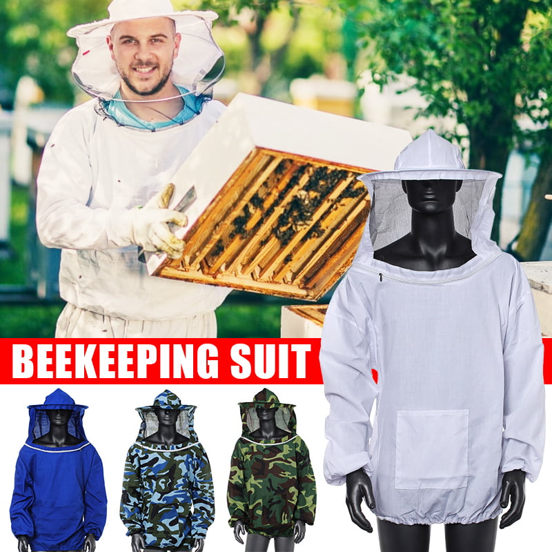 Camouflage Beekeeping Jacket Veil Bee Keeping Suit Hat Pull Over Smock Protect 