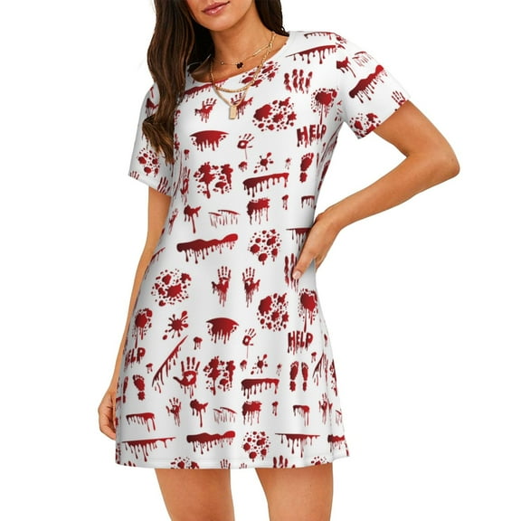 Logiee Halloween Print Nightgowns for Women,Soft Short-Sleeved Lightweight Sleepwear, Loose Sleepshirts