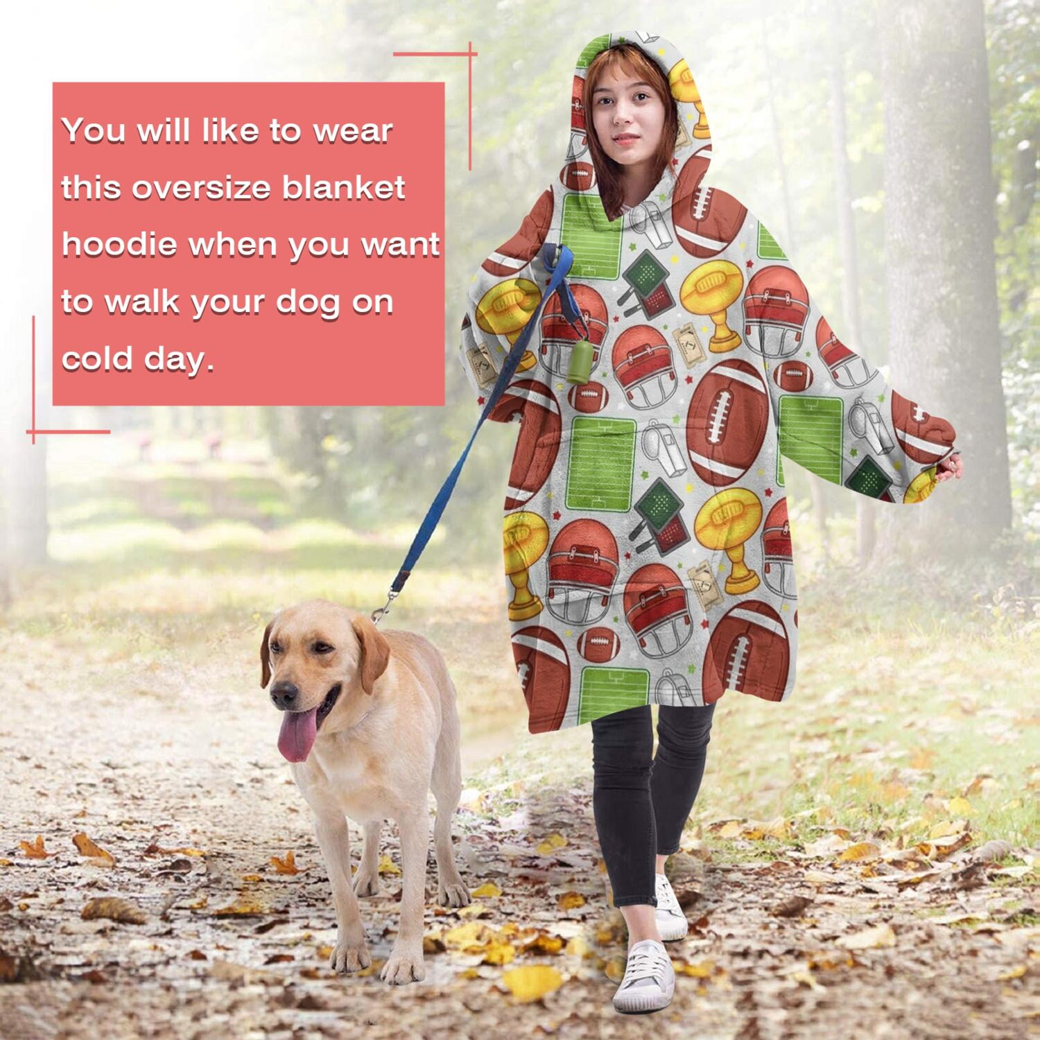 Gray Football Elements Pattern Wearable Oversized Blanket,Wearable Blanket Hoodie for Adults,Cozy Hooded Blankets with Super Pockets,Super Warm Fuzzy Pullover for Women & Men