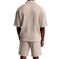 thumbnail image 6 of Havenx Mens Summer Track Suits Waffle Short Sleeve Outfits with Pockets Button Down Textured Tracksuits Loose Athletic Summer Travel Lounge Clothes,Khaki 3XL, 6 of 7