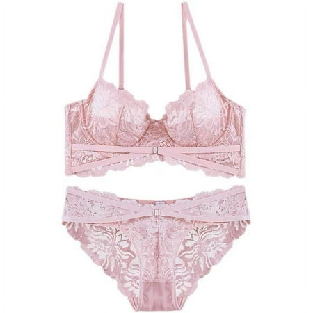 HHH French Ultra-Thin Sexy Lace Lingerie Big Chest Small Breast Holding Sponge-Free Sexy Lace Bra Set