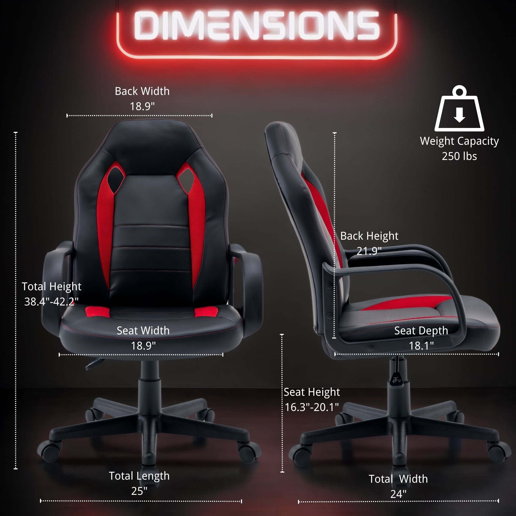 Snugway Ergonomic Gaming Chair - Adjustable Swivel Computer Desk Chair with PU Leather，Red