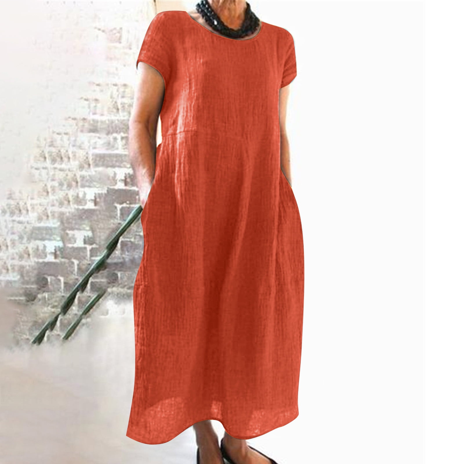 ELFINDEA Summer Dresses 2023 Women Casual Solid Color Short-sleeve O ...