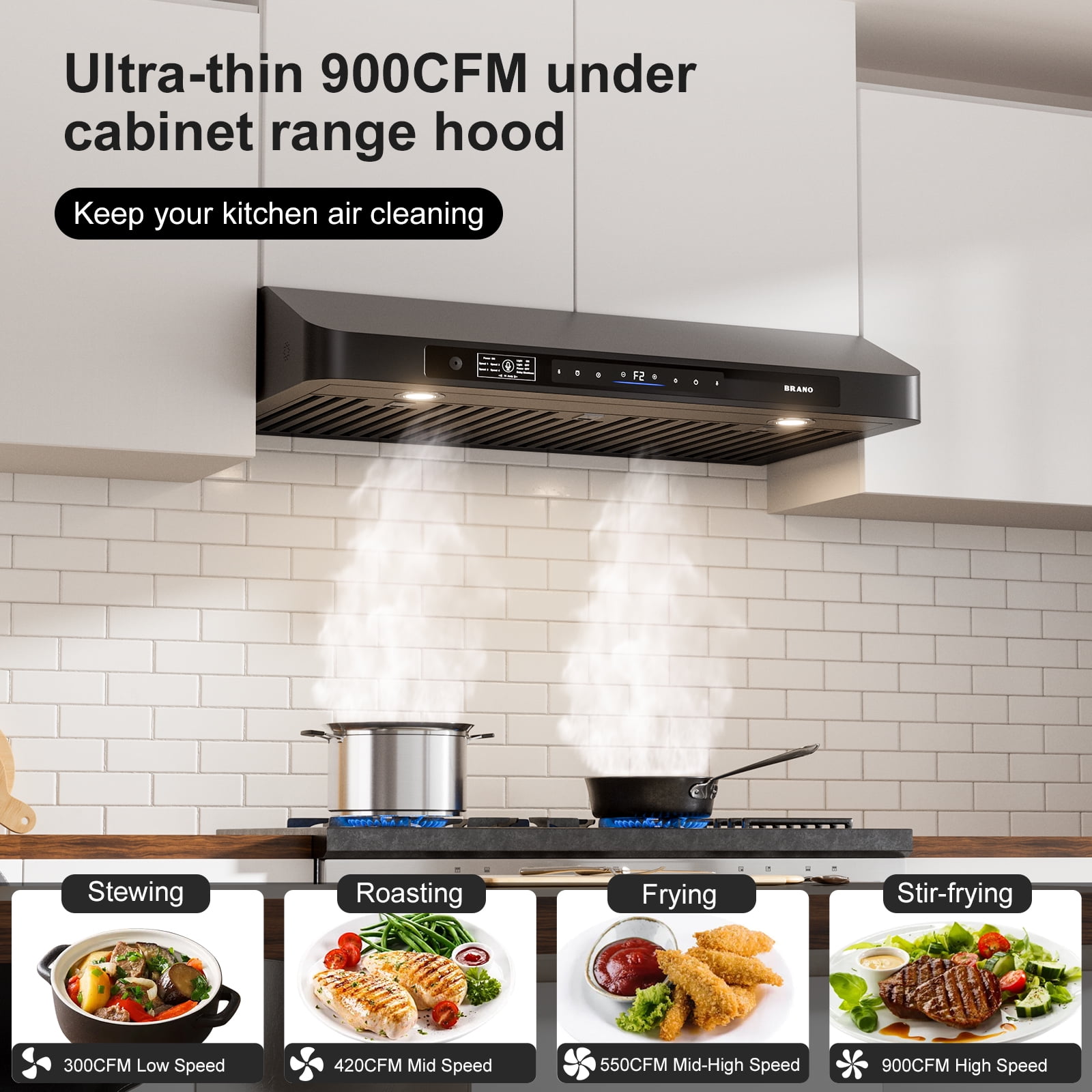 30 In. 900 CFM Ducted Under Cabinet Range Hood In Black Stainless Steel With Dishwasher Filter