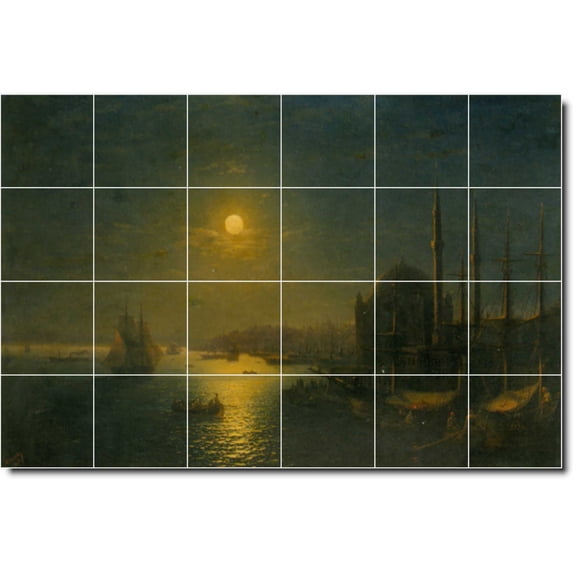 Ceramic Tile Mural-Ivan Aivazovsky Waterfront Painting 227. 36" w x 24" h using (24) 6 x 6 ceramic tiles
