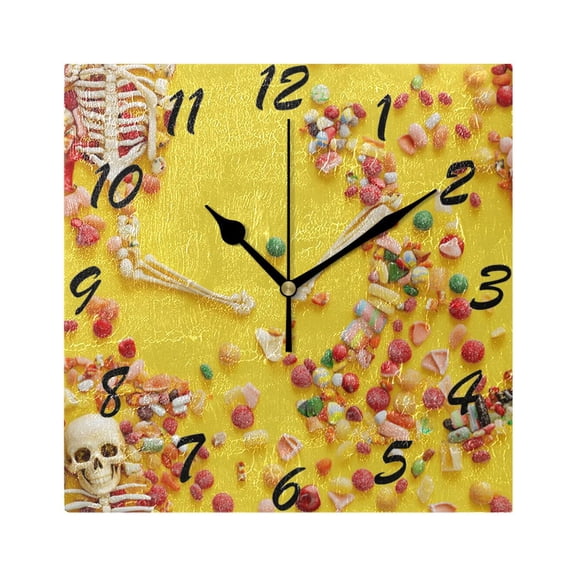 Square Wall Clock Silent Non-Ticking Battery Operated Retro 7.78" Clock for Bedroom Living Room Decor A Skeleton Made Of Candy