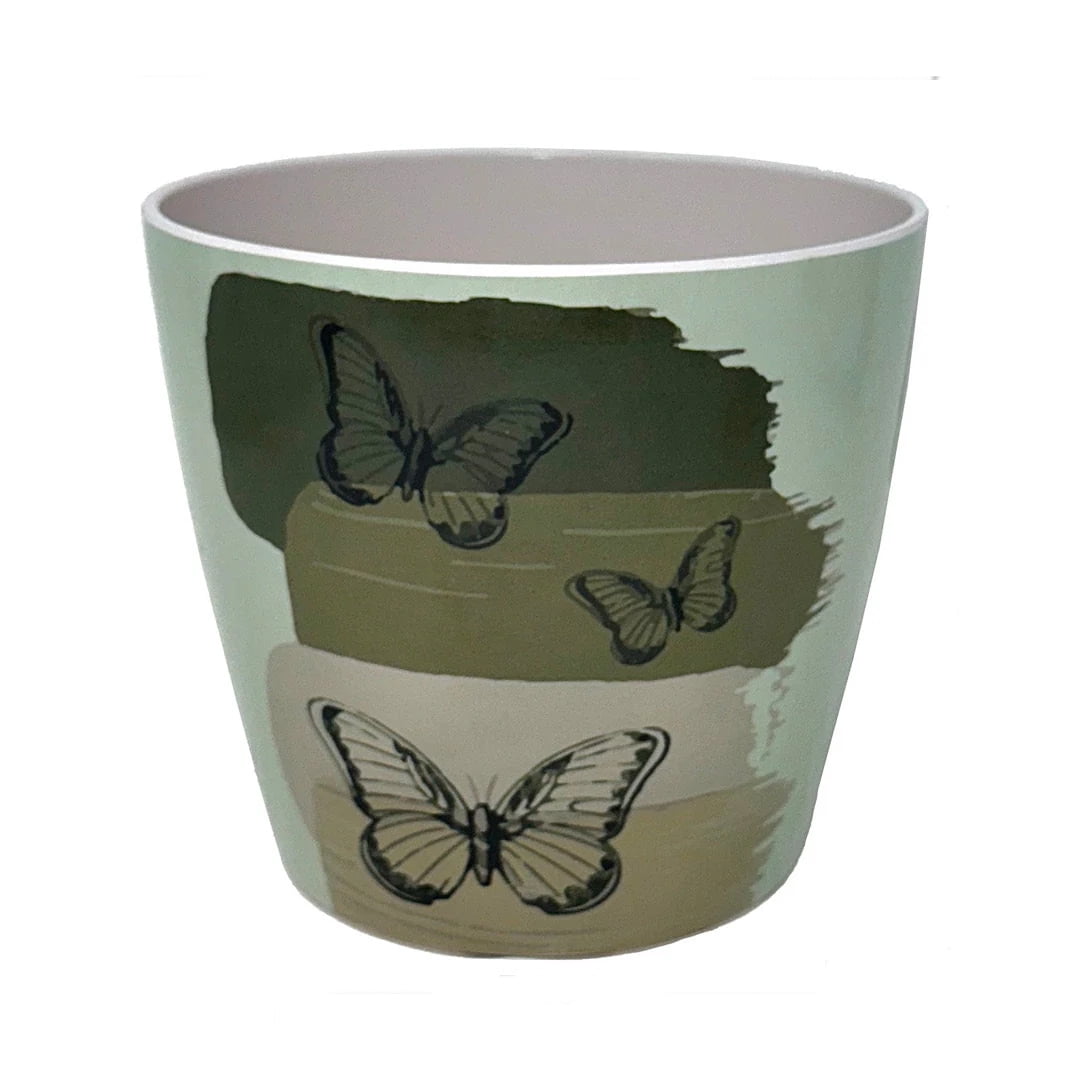7″ Butterfly Bamboo Self-Watering Planter Kit – Set of 2 Indoor Plant Pots with Coir Soil & 4-Piece Gardening Tool Set