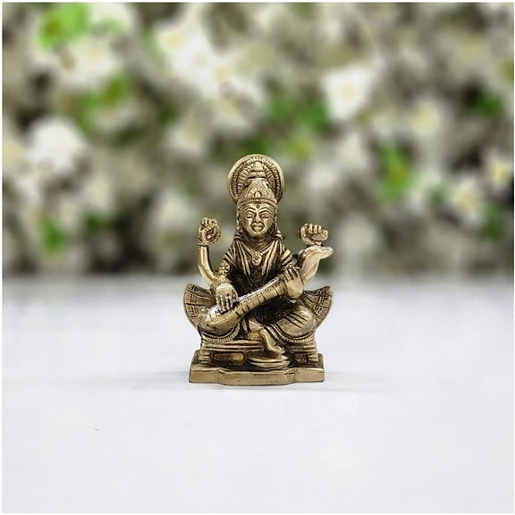 Saraswati Statue in Brass Mini Saraswati Idol Small Goddess of Knowledge, Music, Arts, Speech, Wisdom & Learning Hindu Goddess Statue Saraswati Sculpture Indian Temple Decor - AtoZ India Cart