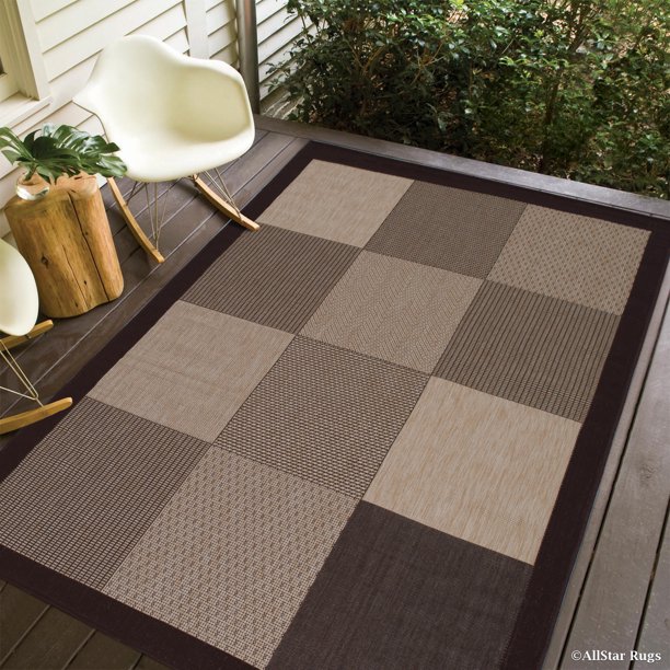 Chocolate Allstar Indoor Outdoor All Weather Rug with Square Pattern