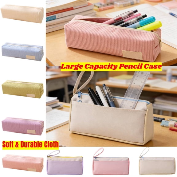 Corduroy Pen Case Large Capacity Stationery Bag, Neutral Color Minimalist Pencil Pouch for Professionals, Handheld Soft Fabric Storage Organizer for Art Supplies and Daily Use, 8.46", Lazyguy
