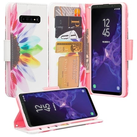 For Samsung Galaxy S10 Plus/S10+ Case, PU Leather Flip Wallet Case Cover Folio [Kickstand] ID&Credit Card Slot Cute Girls Women For Galaxy S10+/S10 Plus (2019 Release) -Sun Flower