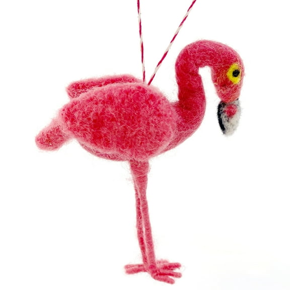 Flamingo Ornament – Pink Flamingo Wool Christmas Hanging Ornament, Handmade