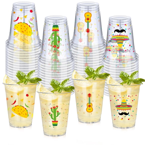 Vasos desechables Meekoo Fiesta 354,84 ml, paquete de 100 unidades, 4 estilos