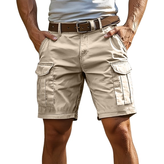 VV AVEORS Cargo Shorts For Men Relaxed Fit Outdoor Summer Workout Hiking Shorts Knee Length Sweatshorts Pockets Beige 2XL