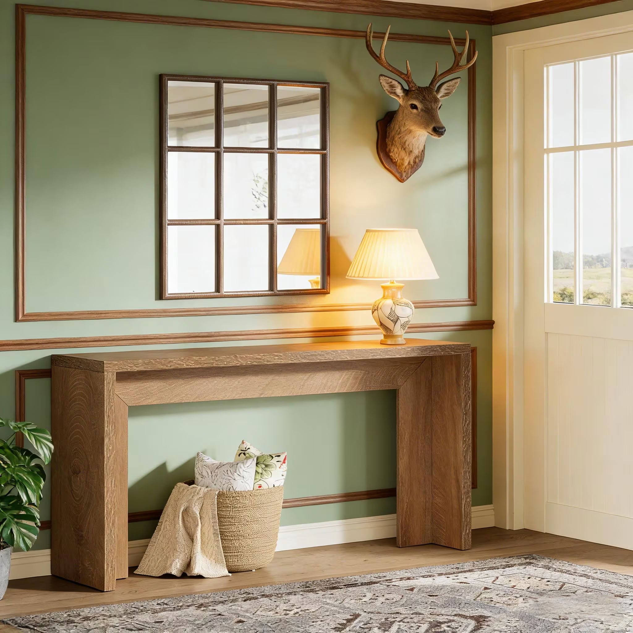 MAYEERTY 55" Rustic Console Table, Farmhouse Narrow Entryway Table with Storage Shelf, for Living Room, Hallway, Behind Couch