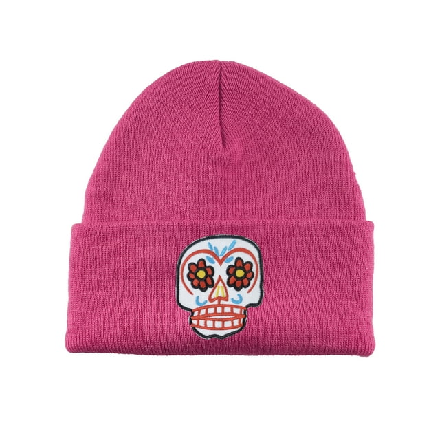 Gravity Threads Bonnet à Revers avec Patch Tête de Mort en Sucre - Rose Vif