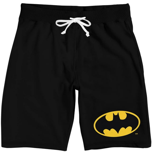 Batman Classic Bat Logo Men's Black Drawstring Sleep Pajama Shorts-Medium