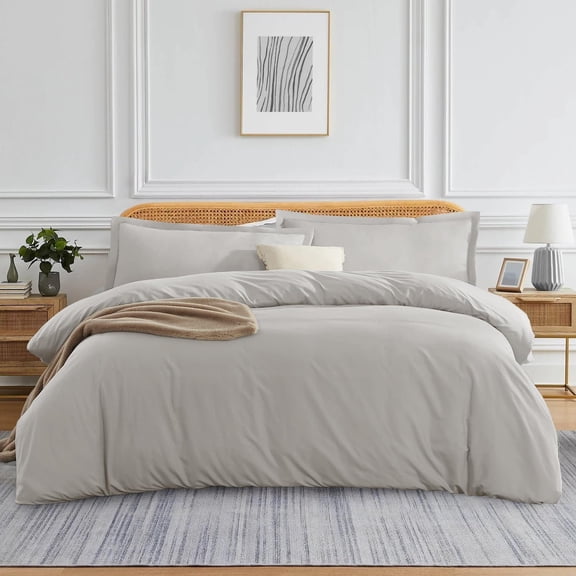 Fortywink 100% Cotton Soft Luxurious Duvet Cover Set Silver Solid Twin Size