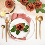 Mocoosy 50Pcs Burnt Orange Artificial Rose Flowers, Terracotta Fake Roses for Decorations, Real Touch Foam Rose Bulk with Stem Fall Floral Arrangements Wedding Bouquets Bridal Shower Party Home Decor