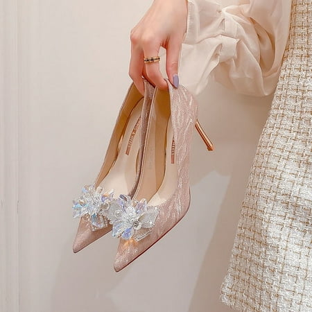 

French Style Bright Crystal Wedding Shoes for Women 2024 New Xiuhe Main Wedding Dress Two-Way Wear Bridal Shoes Girl Princess Stiletto Heels