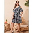 thumbnail image 5 of LATWIIV Women Plus Size Dresses Short Sleeve Cold Shoulder Casual T-Shirt Swing Dress with Pockets 4-NavyBlue_2X, 5 of 8