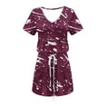 thumbnail image 4 of XuJwPNcy Dresses for Women Summer V Neck Short Sleeve Mini Dress Drawstring Waist Short Sundresses with Pockets, 4 of 5