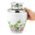 thumbnail image 2 of 10" Aluminum Metal Cremation Urn for Cremated Human Ash Remains Storage | Beautiful Artwork Printed Funeral Pot & Cremation Jar (Mayfair Floral White), 2 of 3