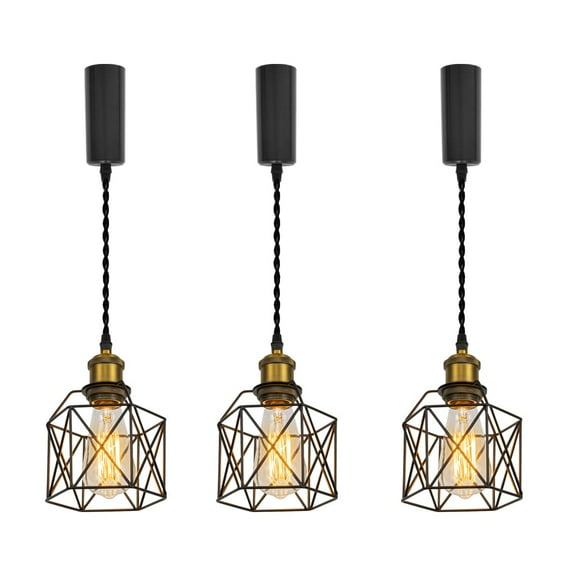 KAYYELAMP 3Pcs Adjusted Corded H-Type Hollow Shade Black Track Light 3.2 Feet Matt Brass E26 Base Vintage Design for Kitchen Sink Living Room Loft(No Bulb, Track)