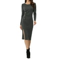 thumbnail image 2 of INSPIRE CHIC Women's Tunic Midi Dresses Casual Ruched Side Button Decor Knit Midi Dress Gray S, 2 of 5
