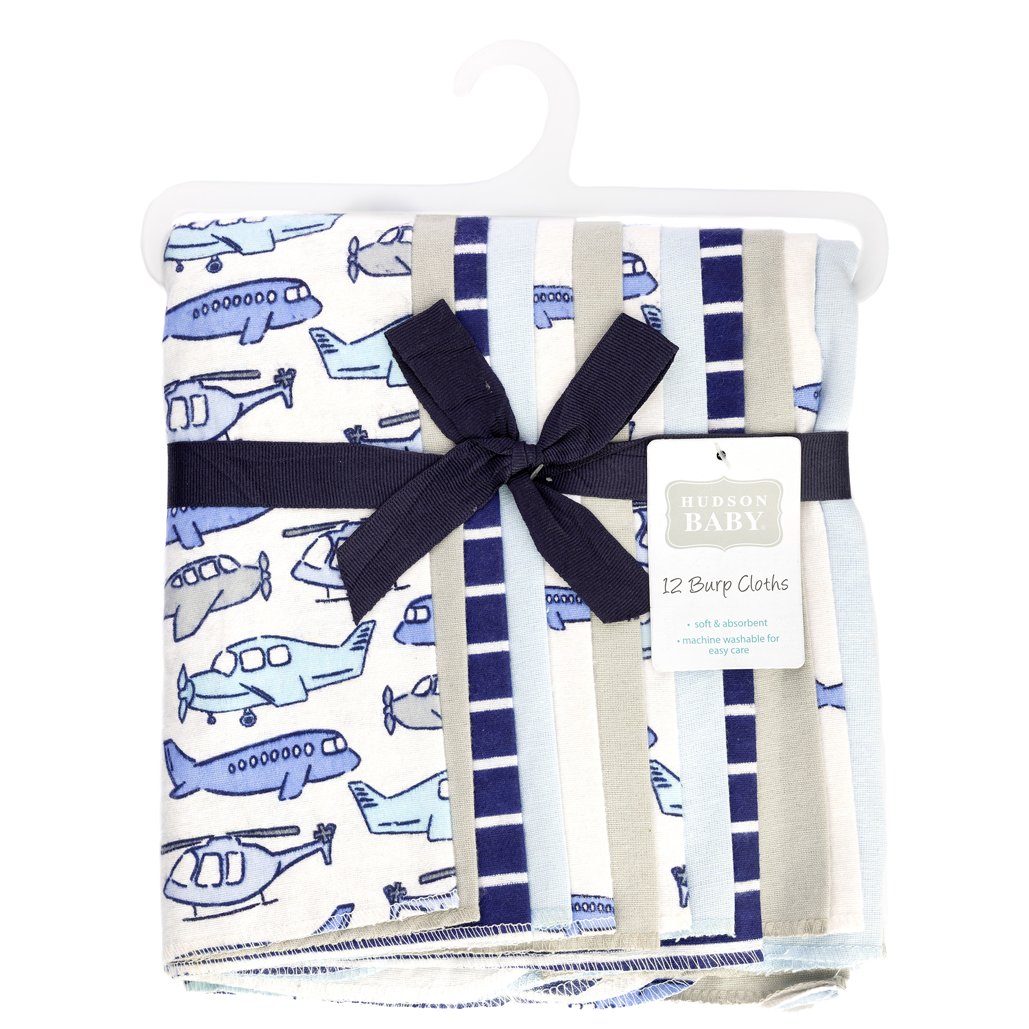 Hudson Baby Infant Boys Cotton Flannel Burp Cloths 12-Pack Bundle, Born To Fly, One Size
