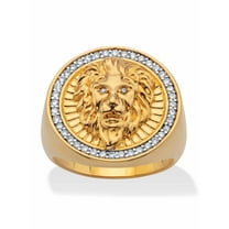 PalmBeach Jewelry Round White Cubic Zirconia Halo Style Lion Head Ring .41 TCW 14k Gold-Plated