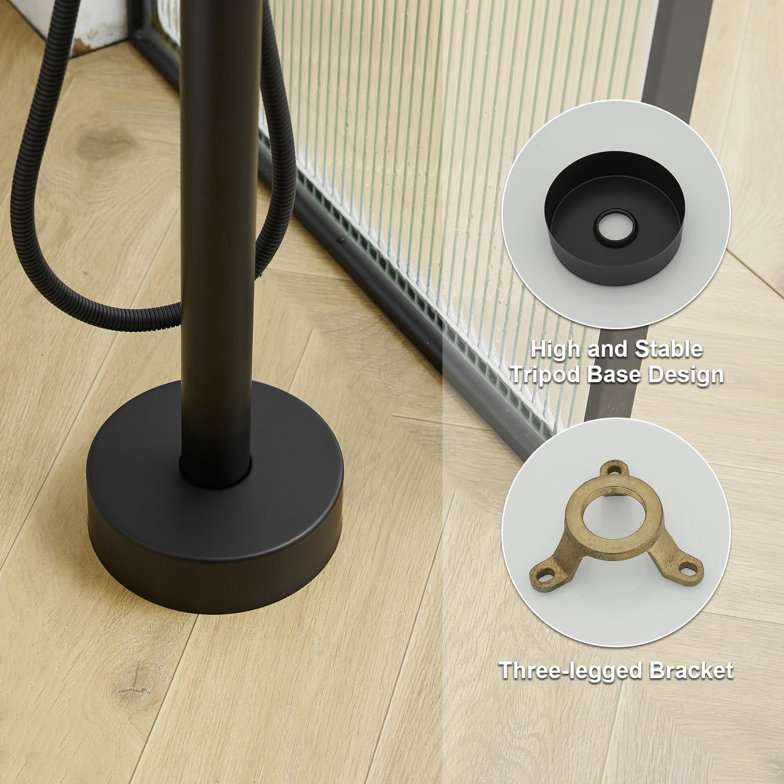 Freestanding Bathtub Faucet Matte Black Brass Floor Mount with 2-Function Hand Shower