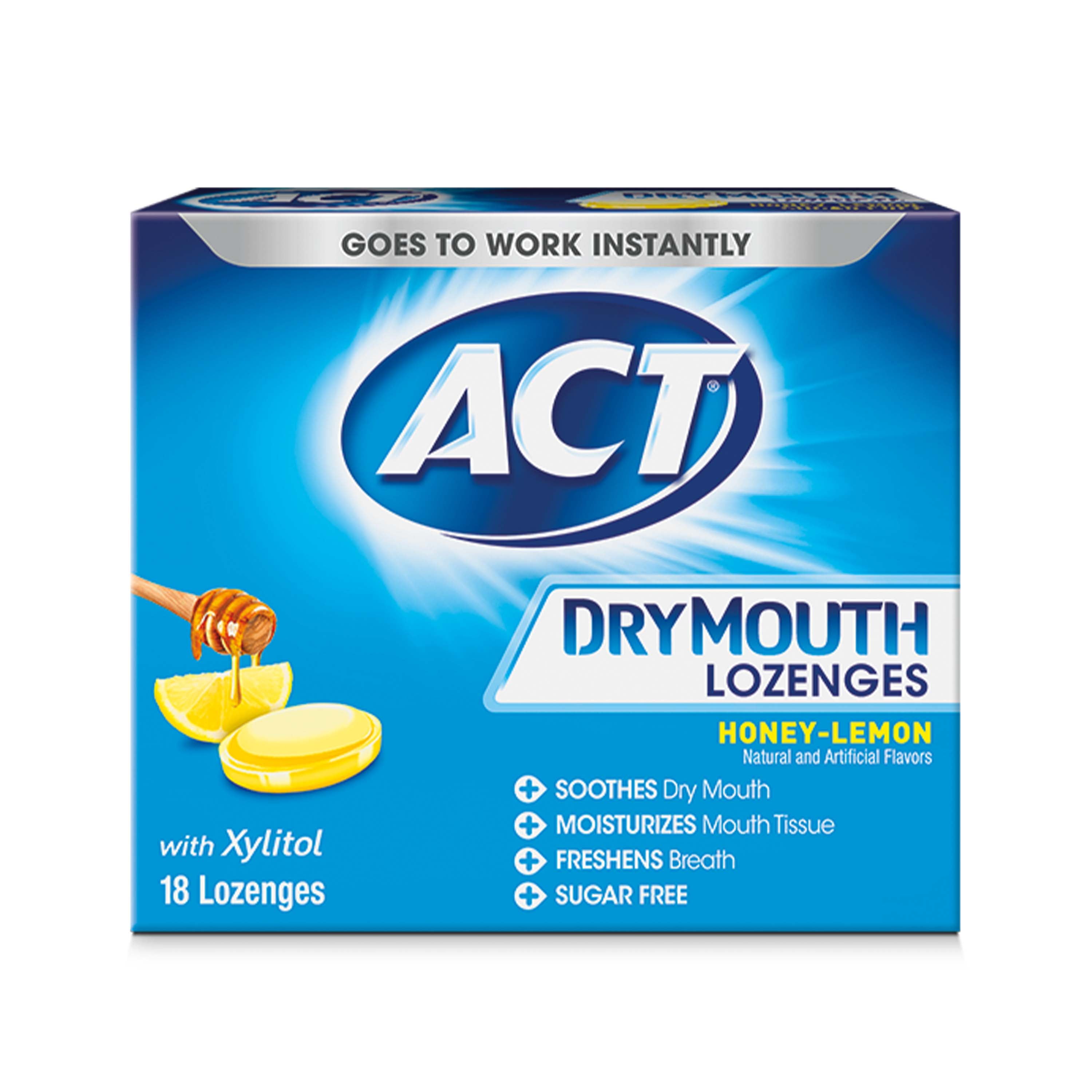 ACT Dry Mouth Lozenges with Xylitol, Sugar Free Honey-Lemon, 18 Lozenges