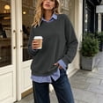 thumbnail image 5 of Mifsaly Womens Sweatshirt Fake Two Piece Layered Look Sweatshirts Striped Patchwork Work Office Pullover Tops Dark Gray,M, 5 of 9